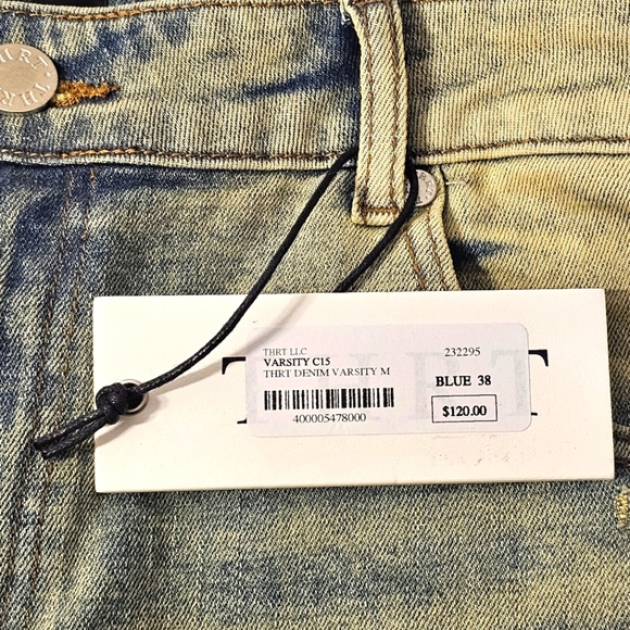 NWT THRT Varsity C-15 Mens Distressed Blue Denim Dirty Wash Stretch Jeans 38 - Picture 8 of 13